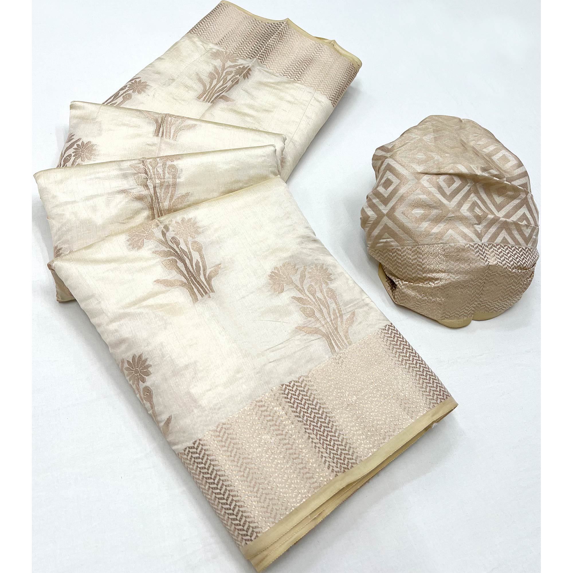 Cream Woven Raw Silk Saree