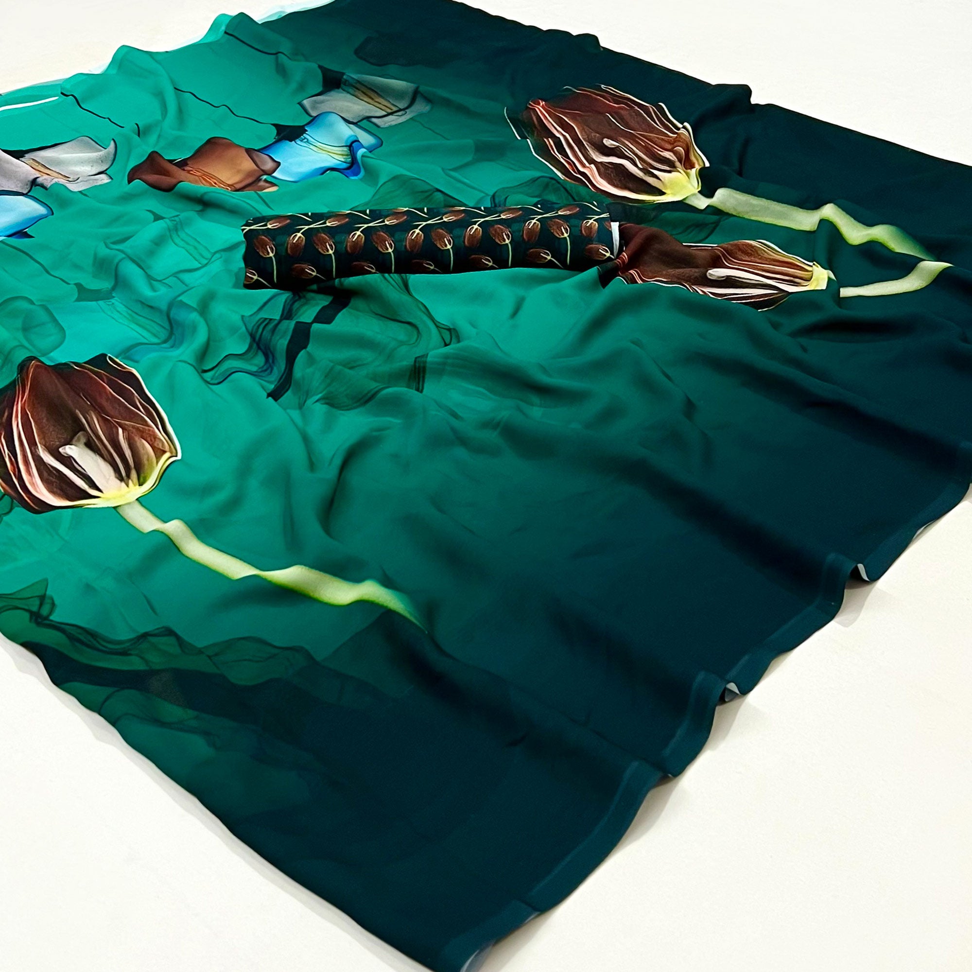 Rama Green Floral Digital Printed Georgette Saree