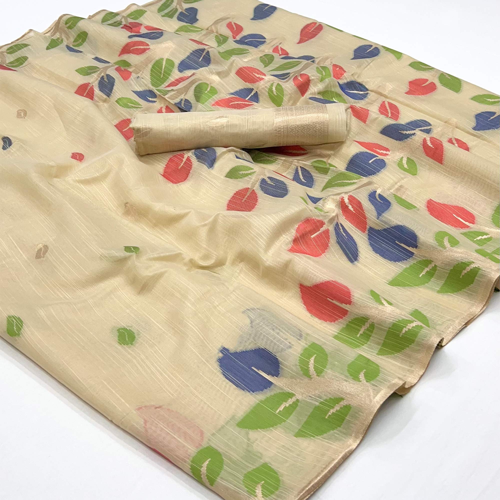 Chikoo Floral Woven Cotton Saree
