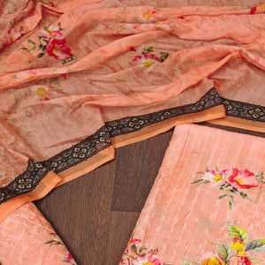 Peach Floral Digital Printed Muslin Dress Material
