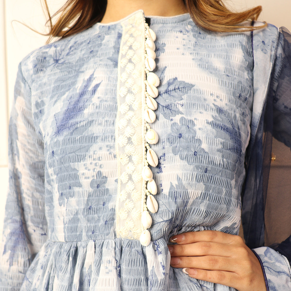 Grey Floral Printed Georgette Sharara Suit