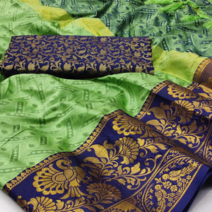 Pista Green Woven Cotton Silk Saree With Tassels