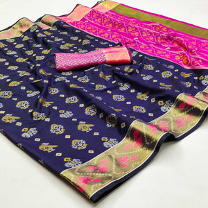 Navy Blue Woven Jacquard Patola Saree