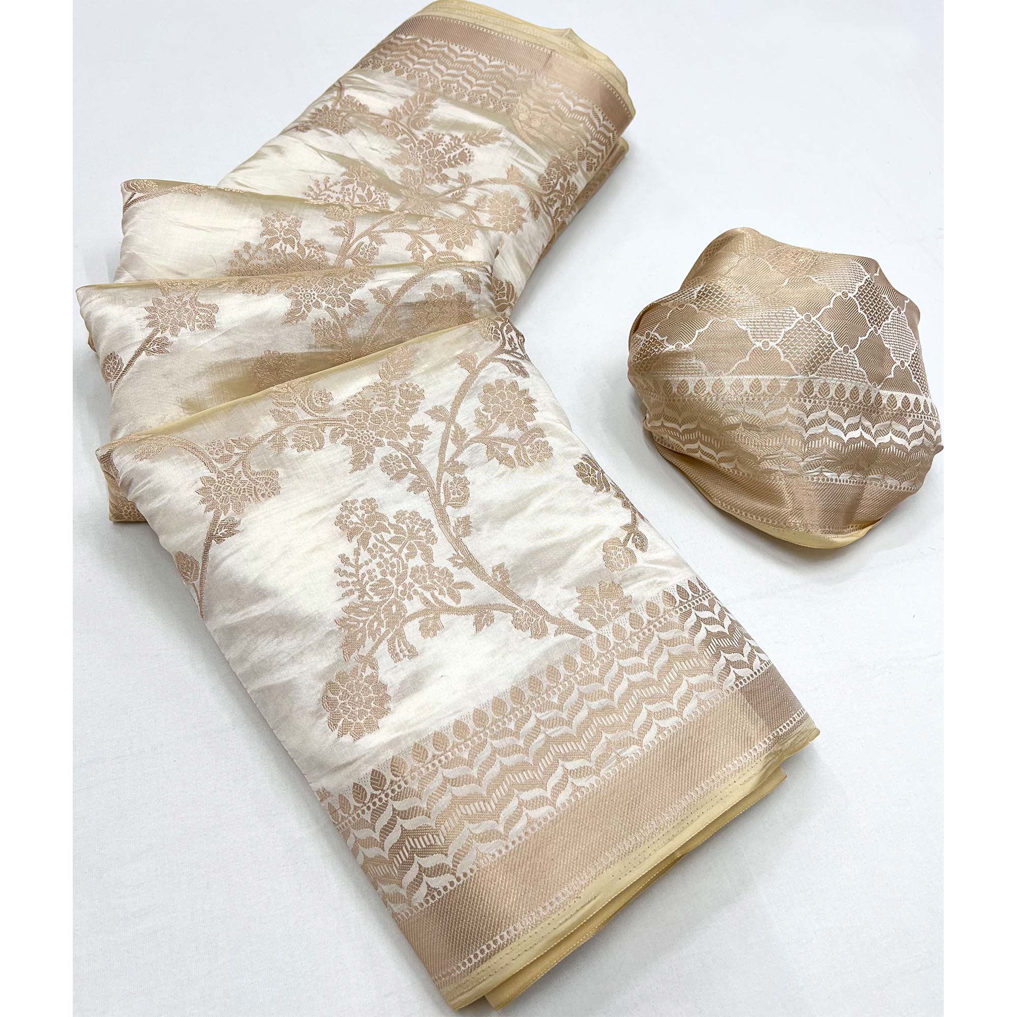 Cream Woven Raw Silk Saree