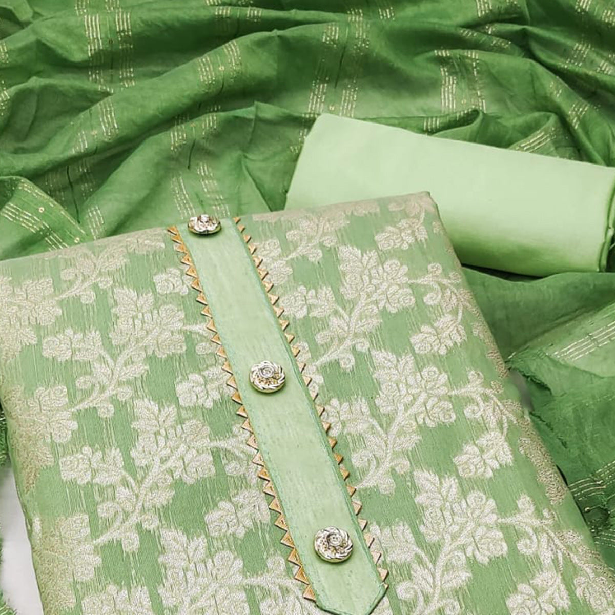 Pista Green Floral Woven Modal Dress Material