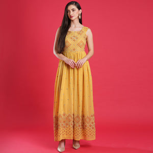 Yellow Sequins Embroidered Georgette Jumpsuit