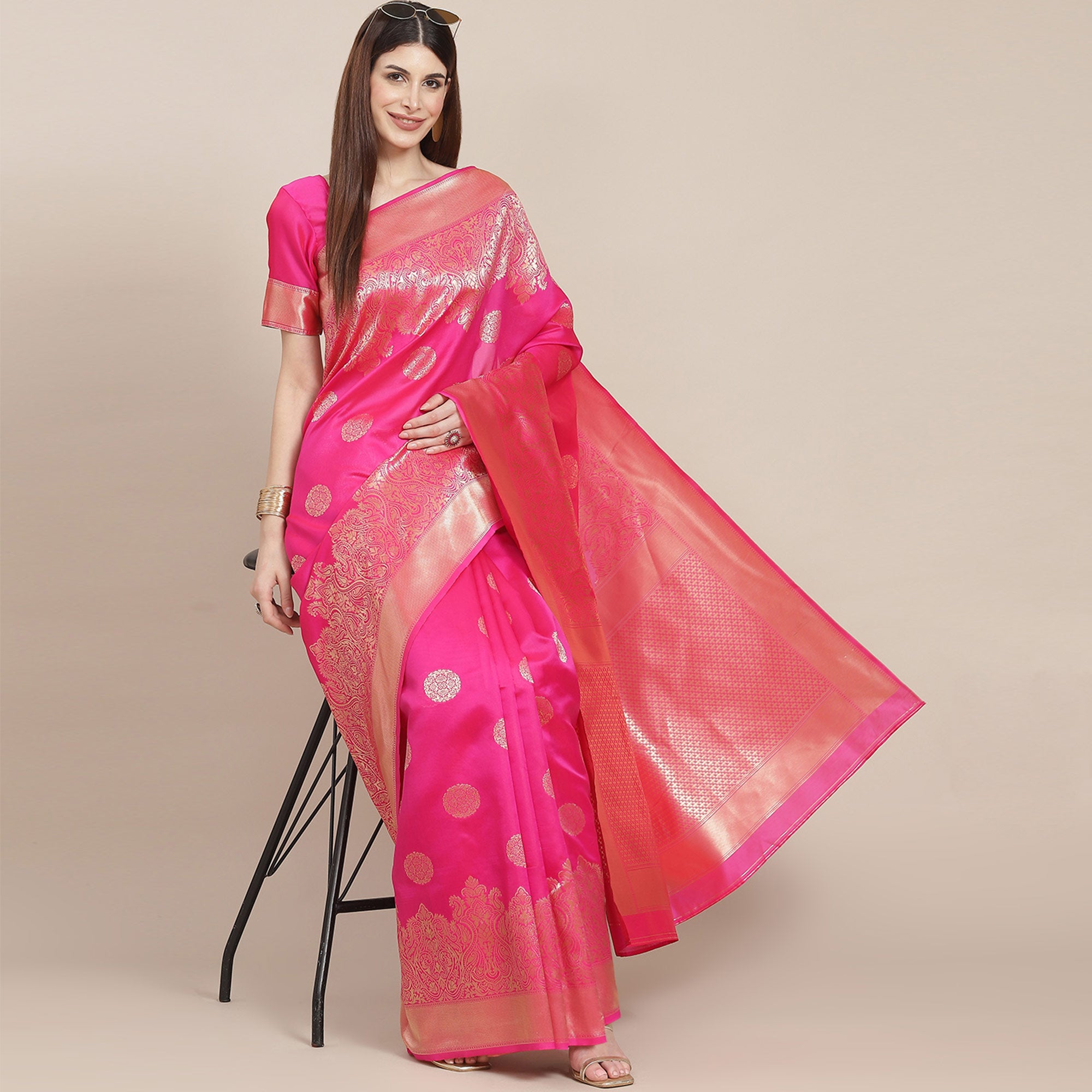 Pink Woven Banarasi Silk Saree