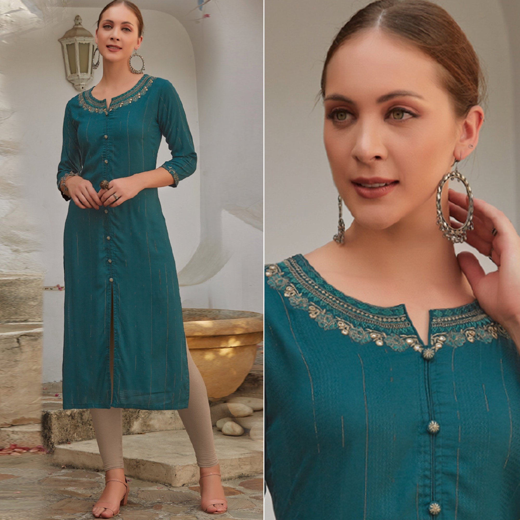 Morpich Floral Embroidered Cotton Blend Kurti