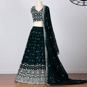 Teal Green Sequins Embroidered Georgette Lehenga Choli