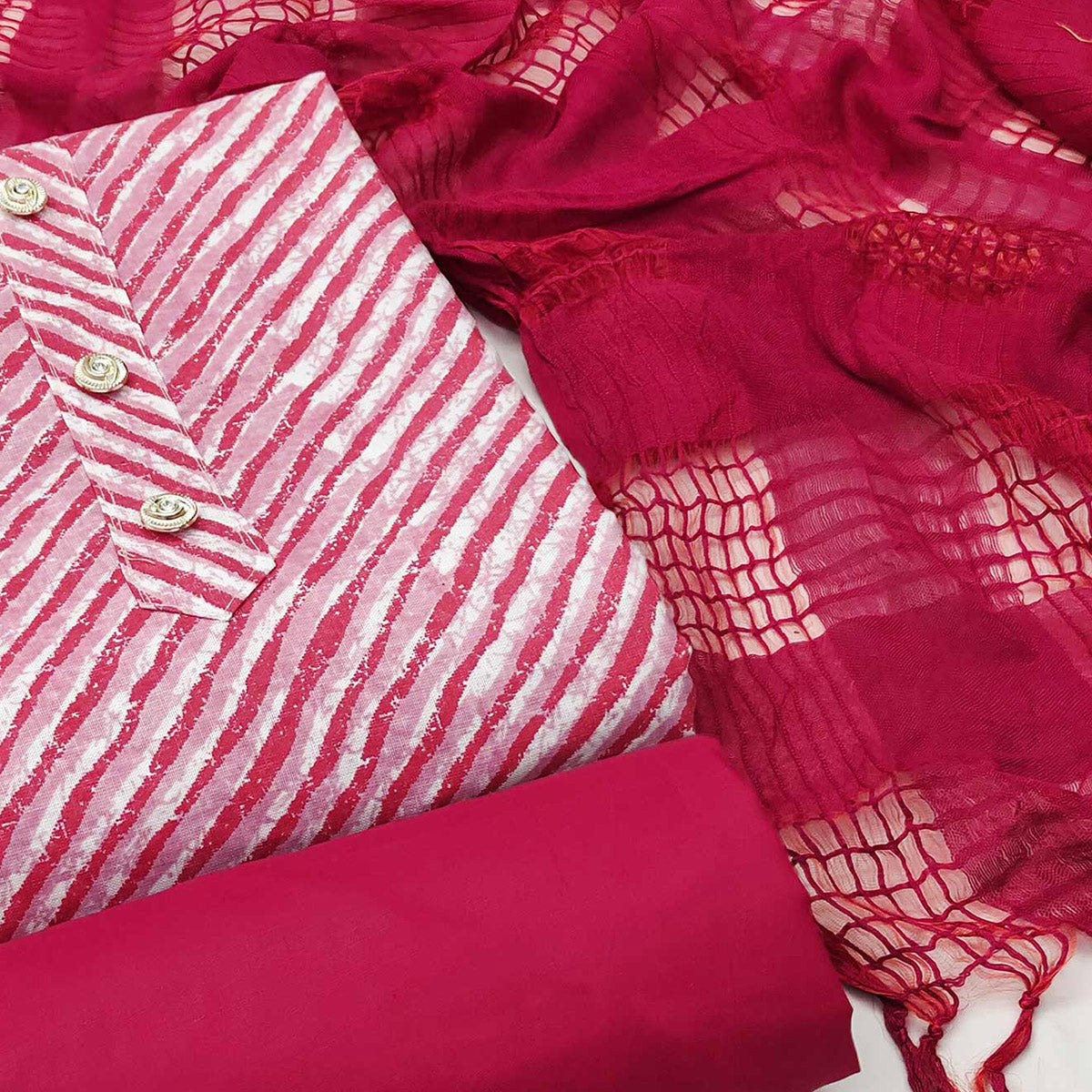 Pink Striped Printed Cotton Blend Dress Material