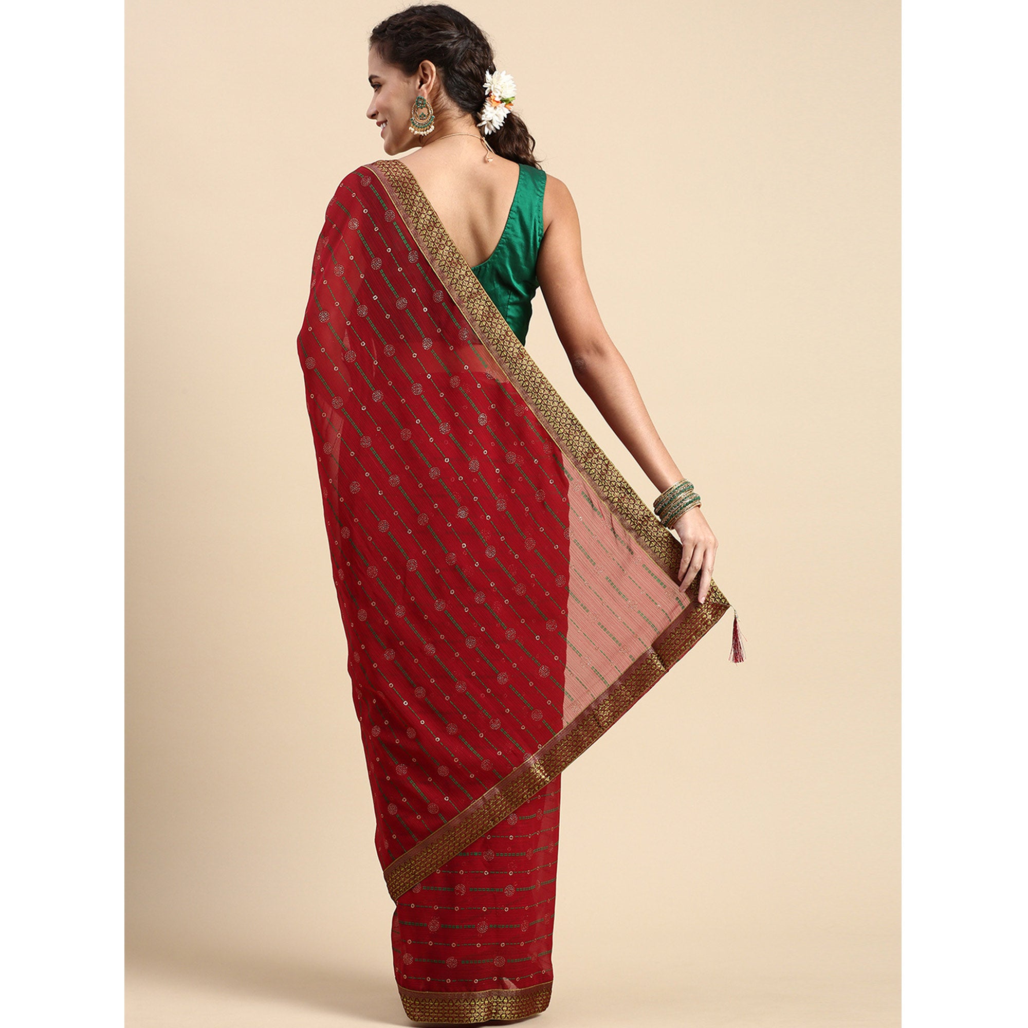 Maroon Foil Printed Zomato Saree