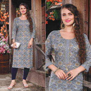 Light Grey Printed Muslin Kurti