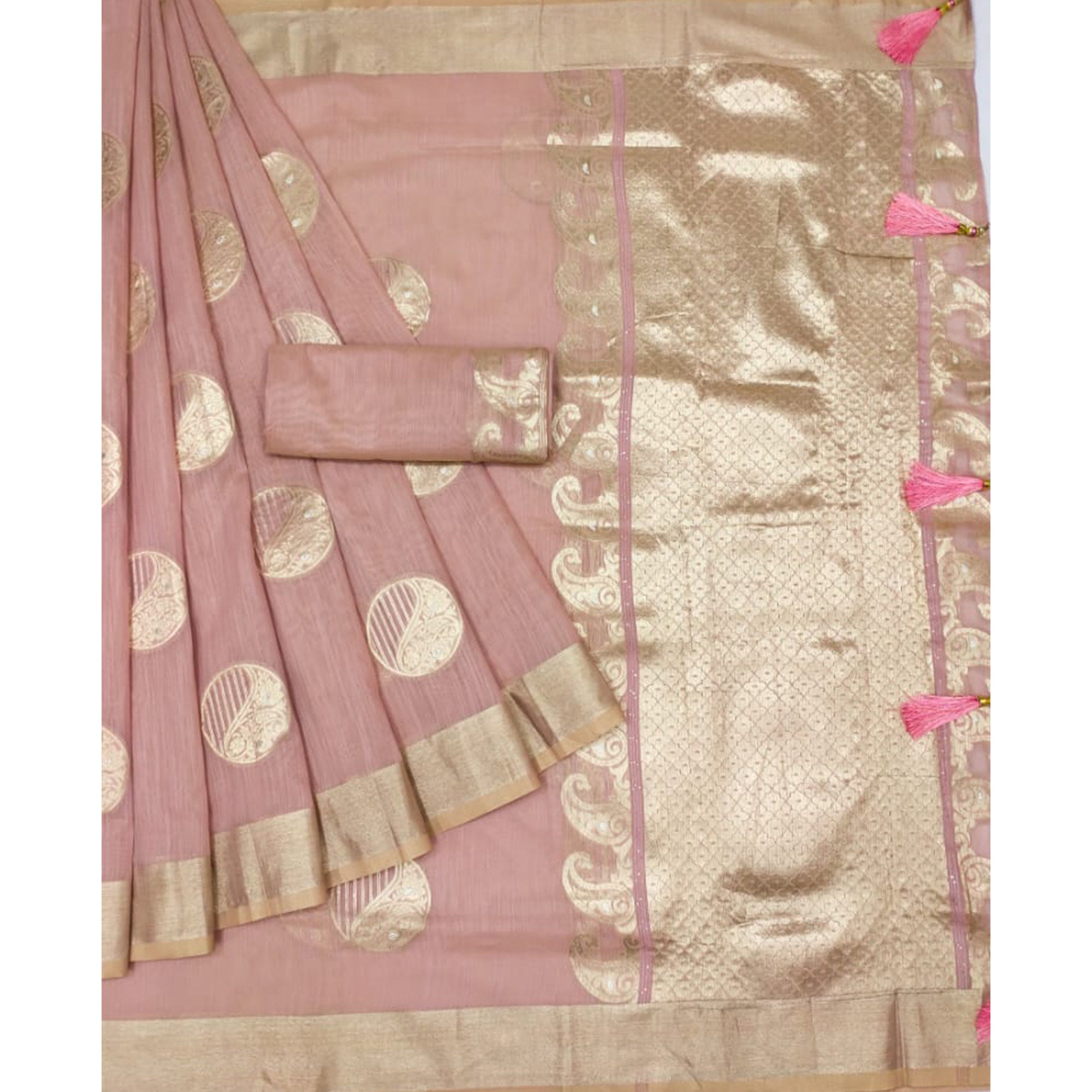 Mauve Woven Art Silk Saree With Tassels