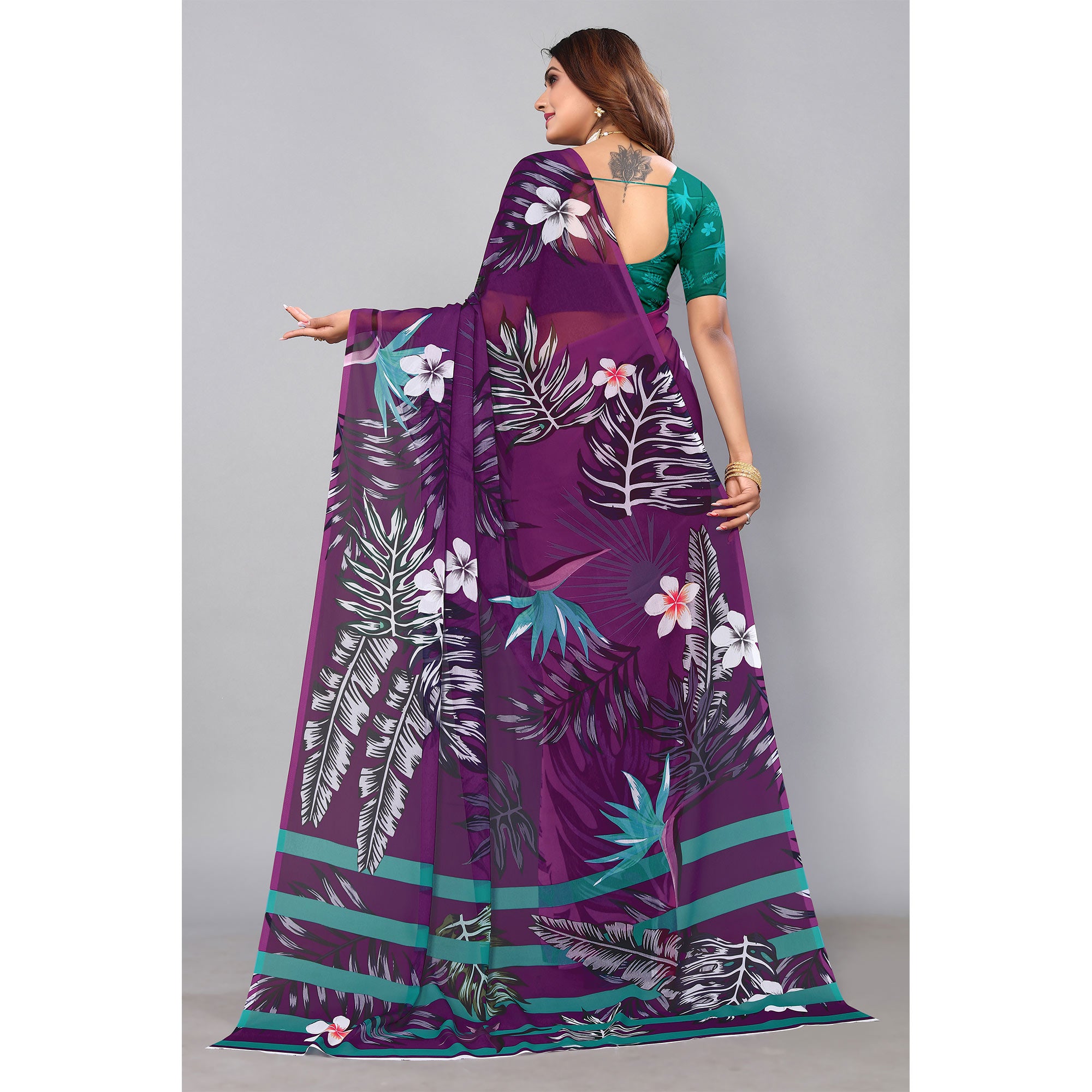 Purple Digital Printed Georgette Saree