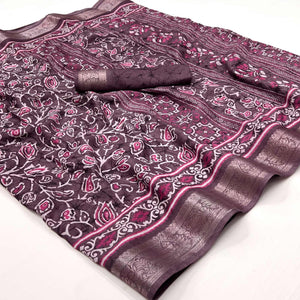 Wine Printed Dola Silk Saree