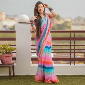Pink Sequins Work Georgette Saree