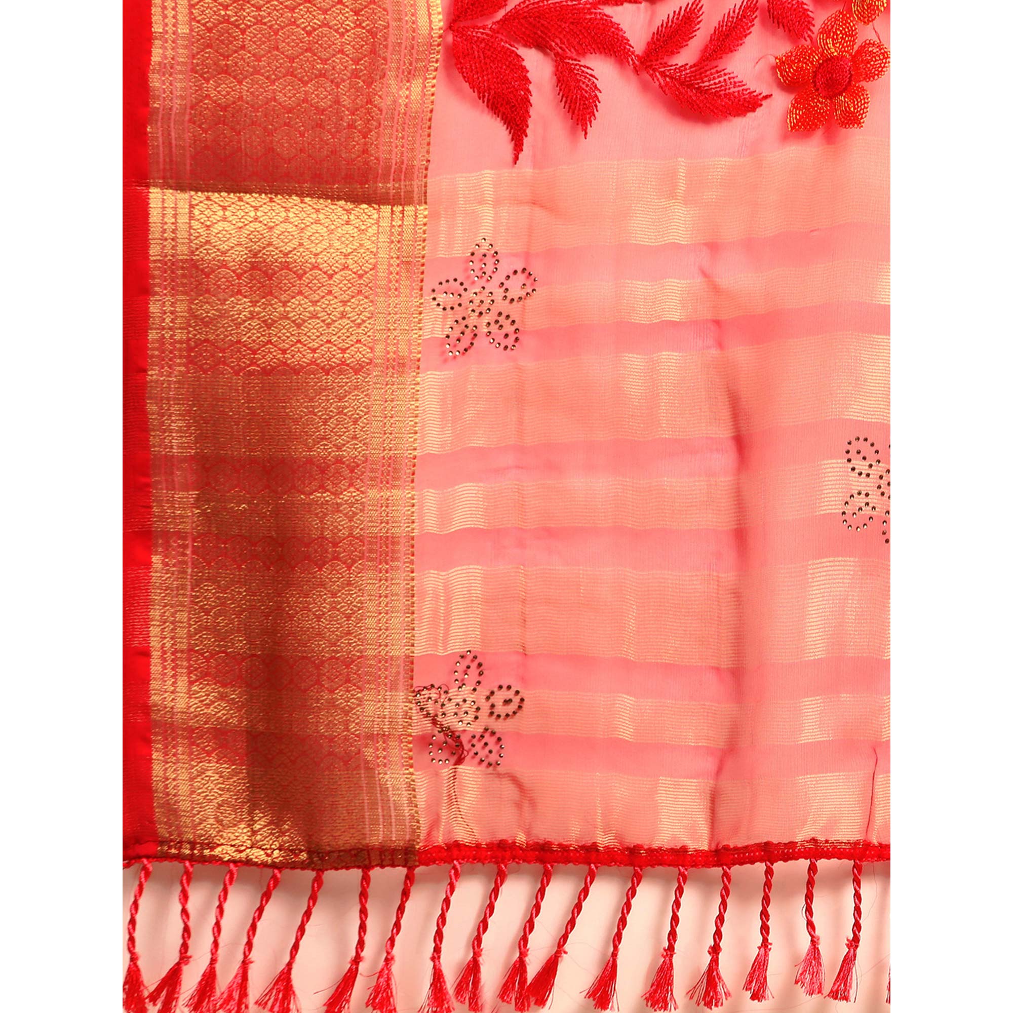 Pink Floral Embroidered Organza Saree