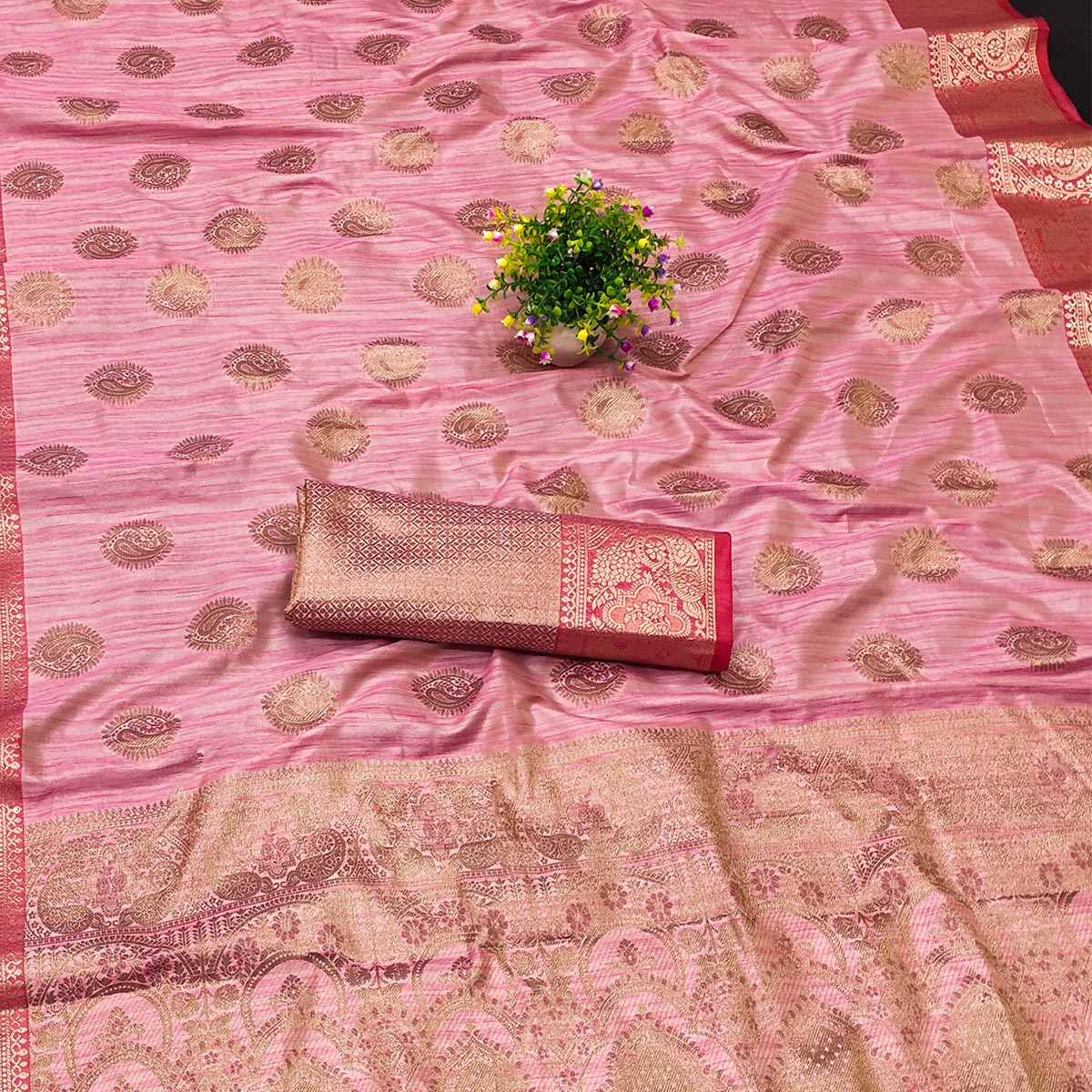 Pink Woven Kanjivaram Silk Saree