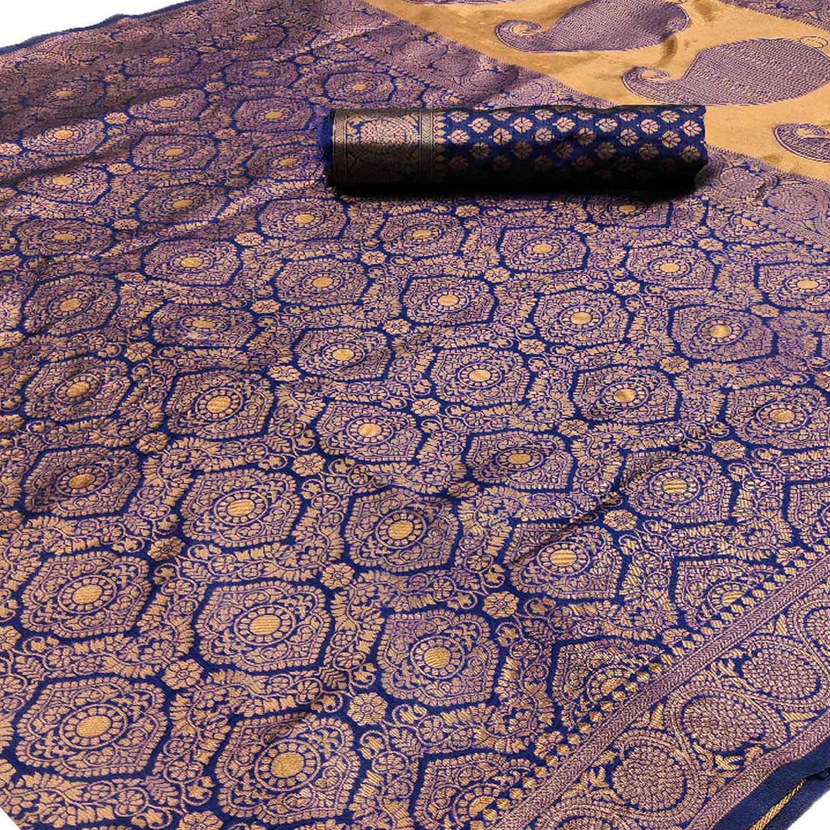 Navy Blue Woven Banarasi Silk Saree