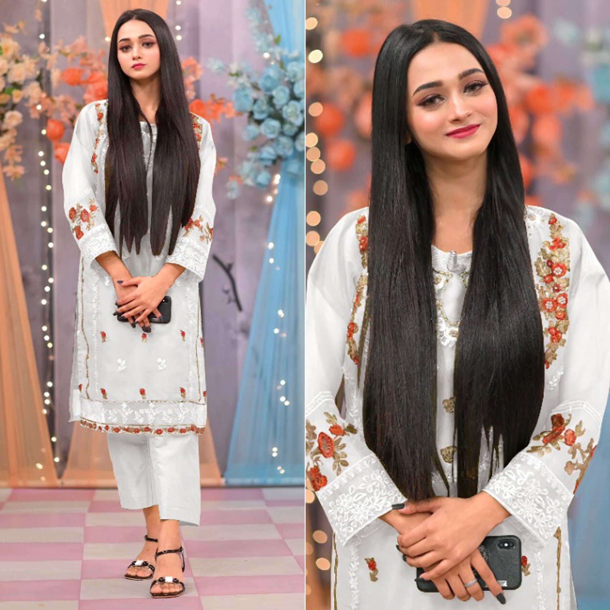 White Sequins Embroidered Organza Pakistani Suit