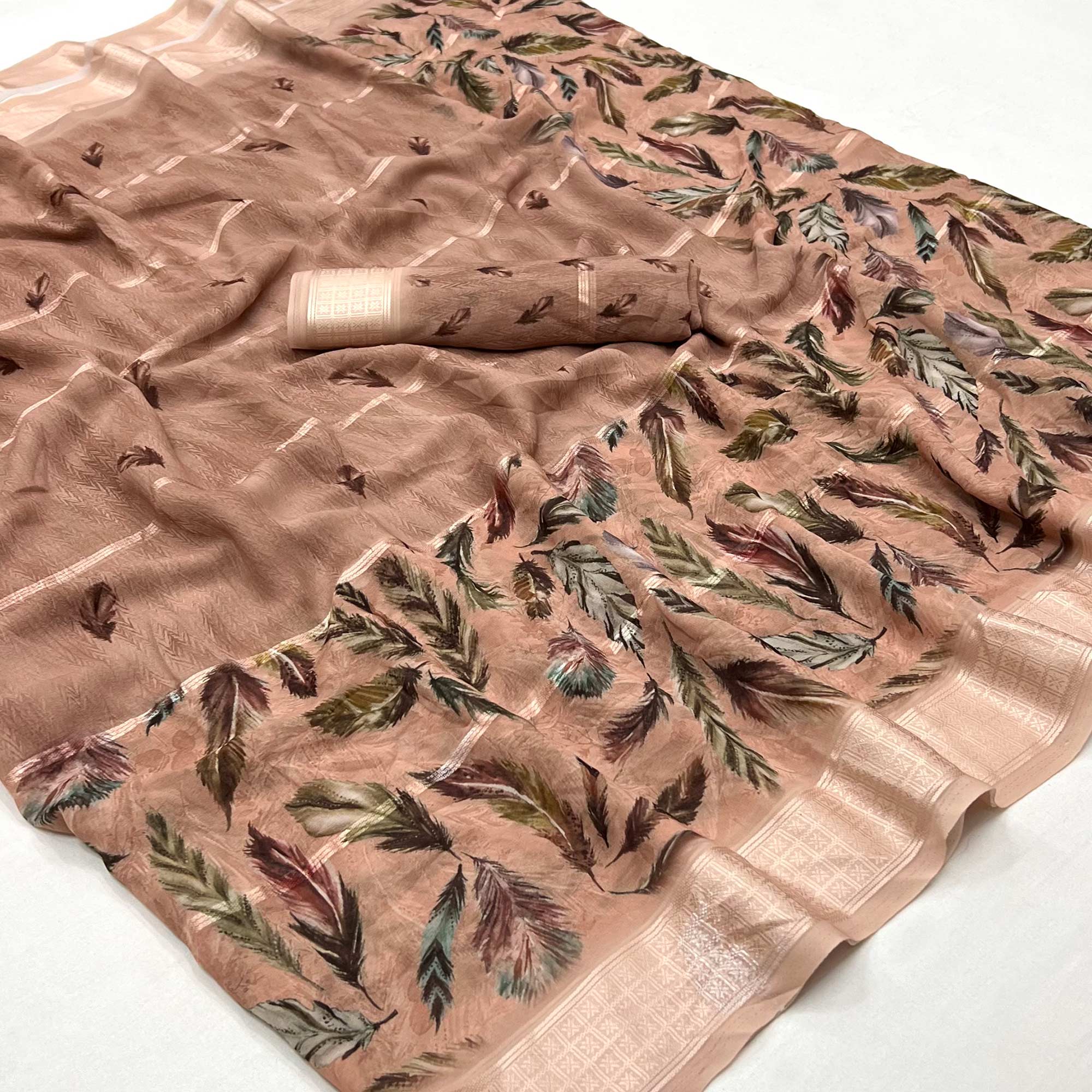Brown Digital Printed Viscose Saree