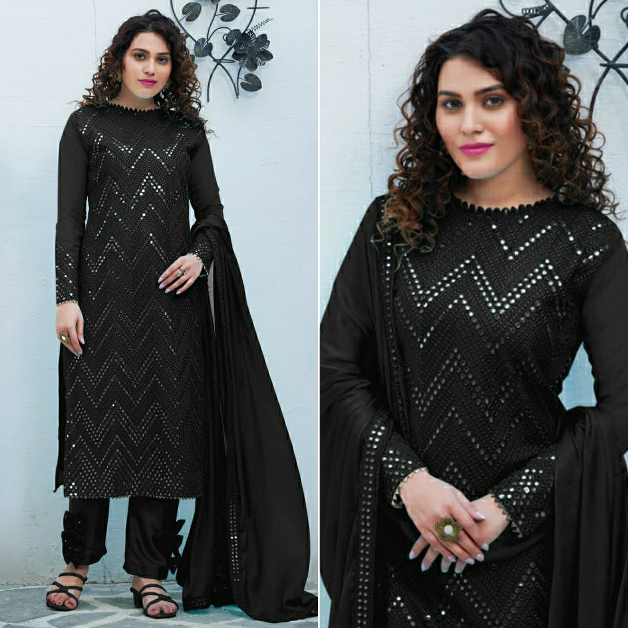 Black Mirror Embroidered Georgette Suit