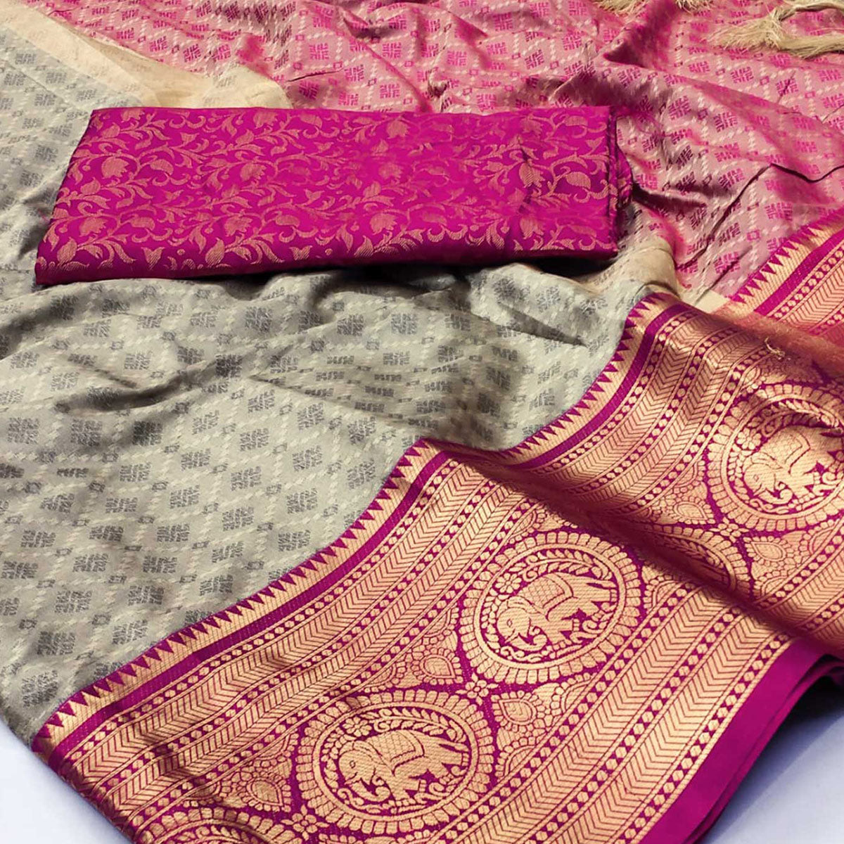 Chikoo Rani Woven Cotton Silk Saree With Tassels