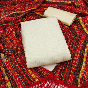 Offwhite Sequins Embroidered Chanderi Dress Material