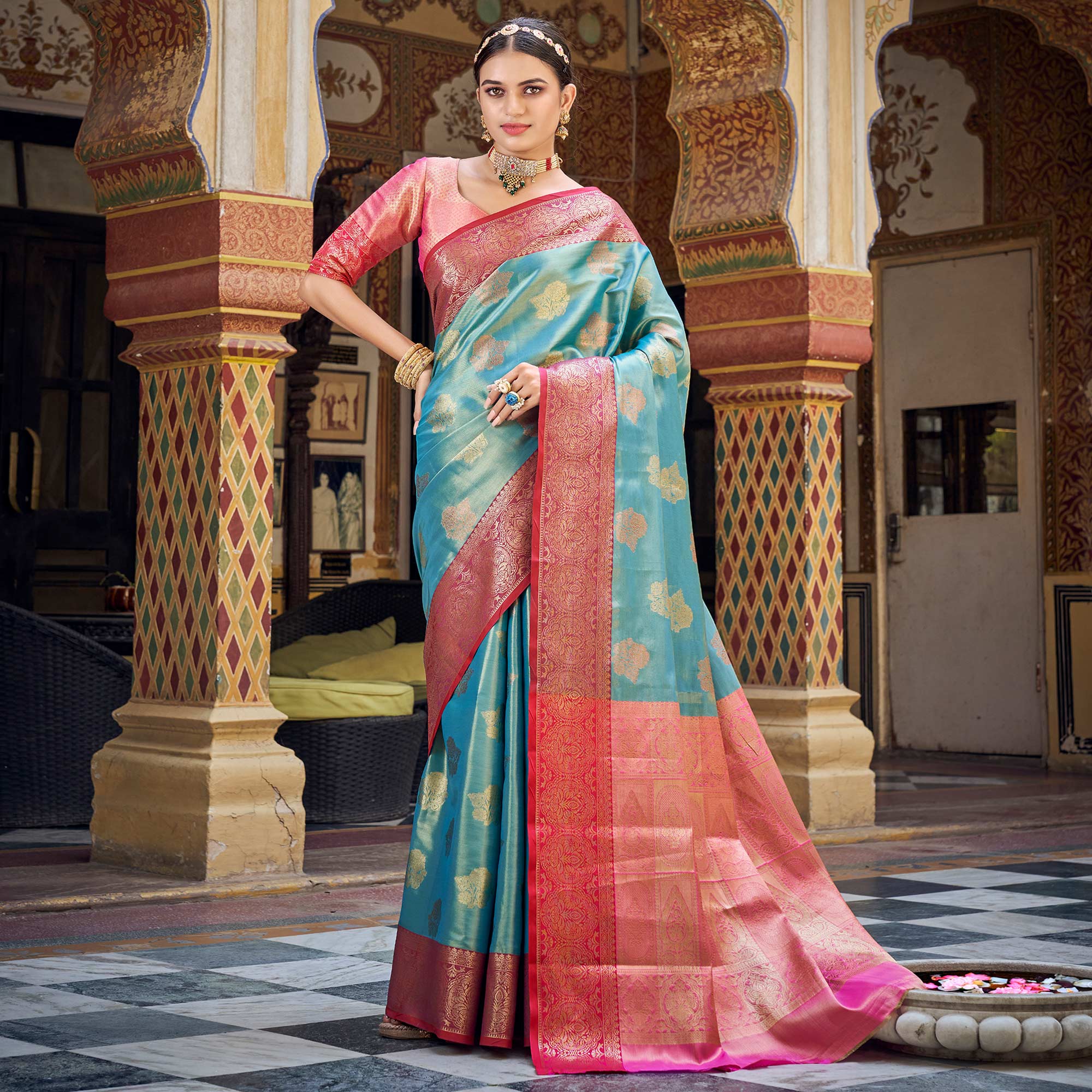 Blue Woven Tissue Saree