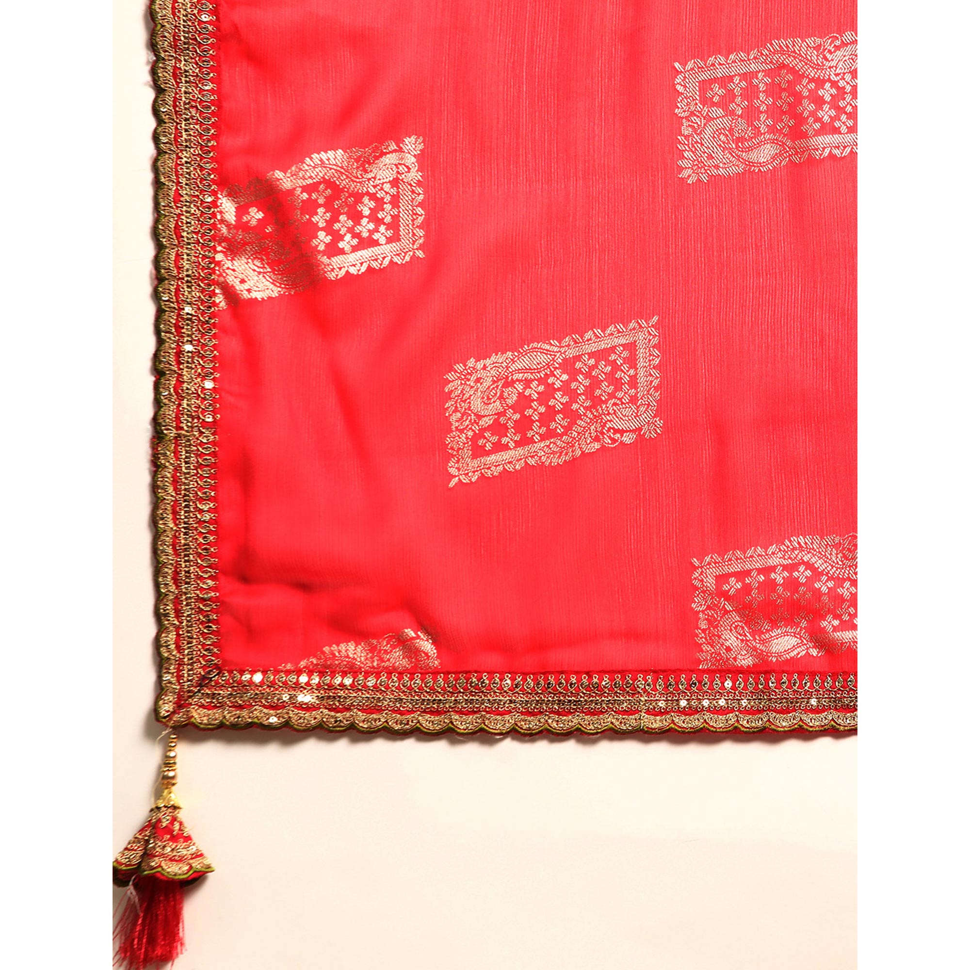 Pink Foil Printed With Embroidered Border Chiffon Saree