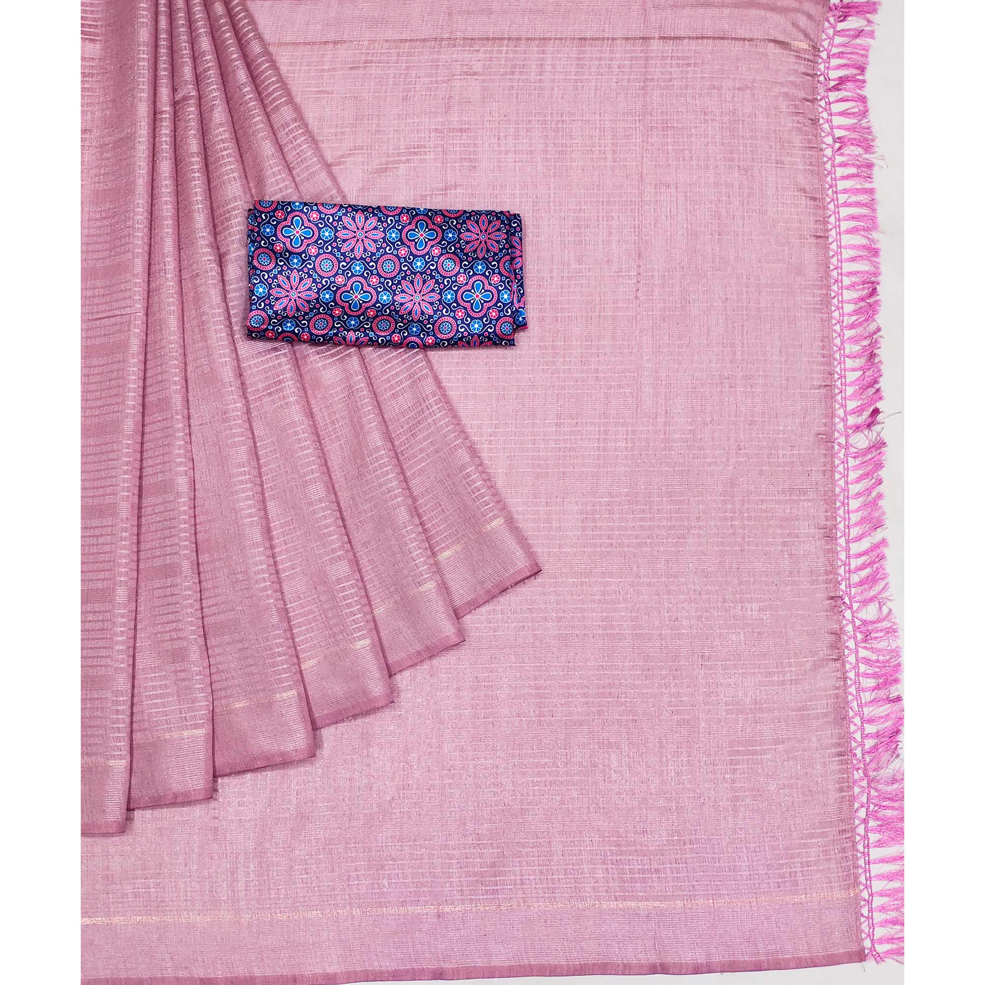 Pink Striped Pattern Manipuri Silk Saree