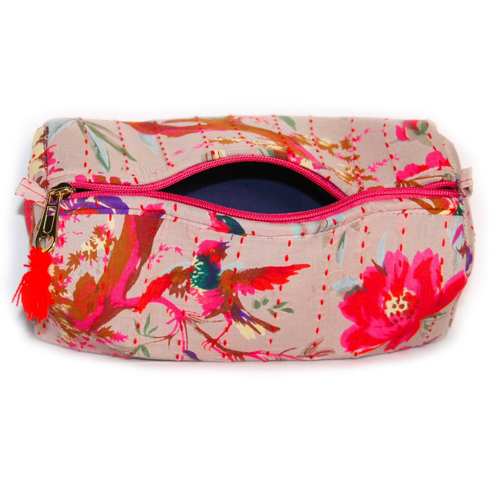 TMN - Women Peach Printed With Embroidered Vegan Leather Cosmetic Pouch