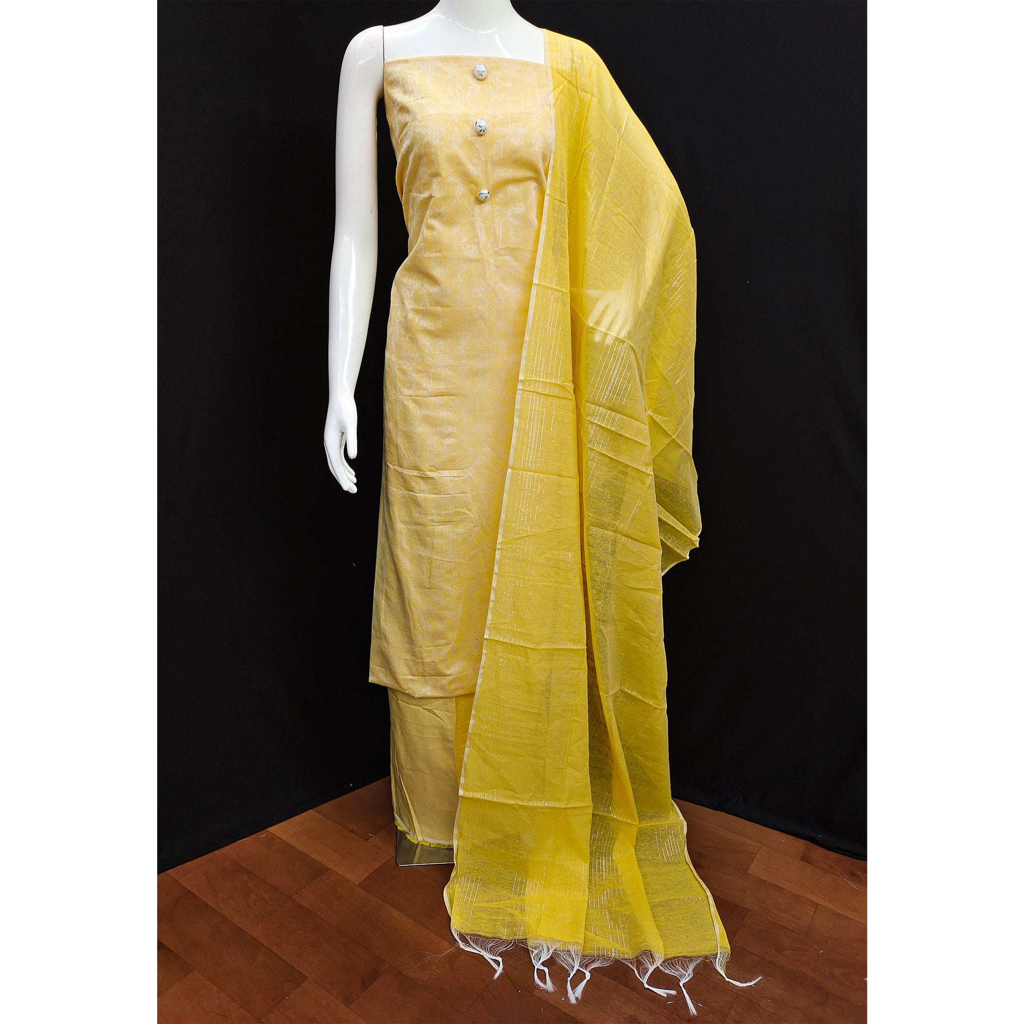 Yellow Paisley Printed Cotton Dress Material