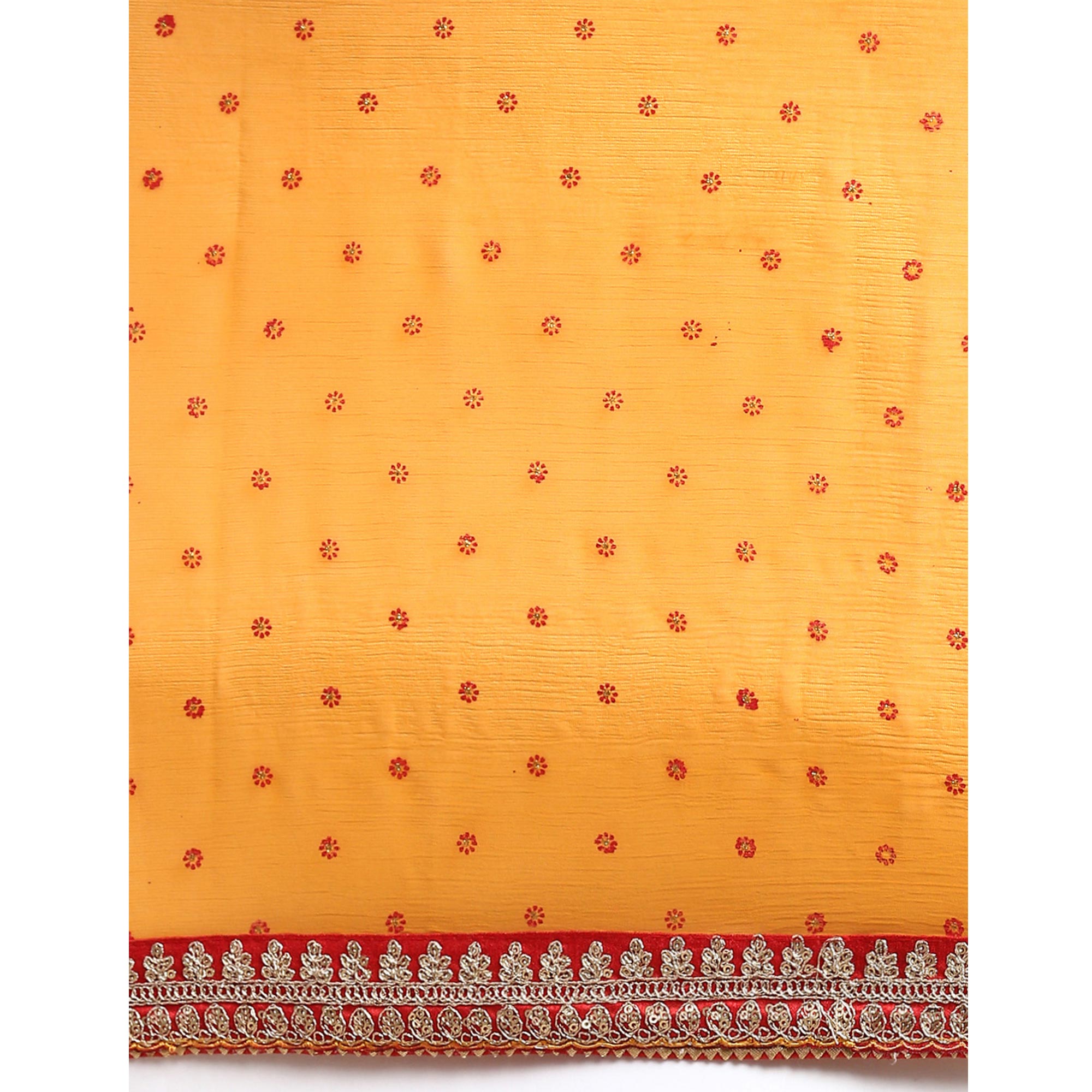 Yellow Foil Printed With Embroidered Border Chiffon Saree