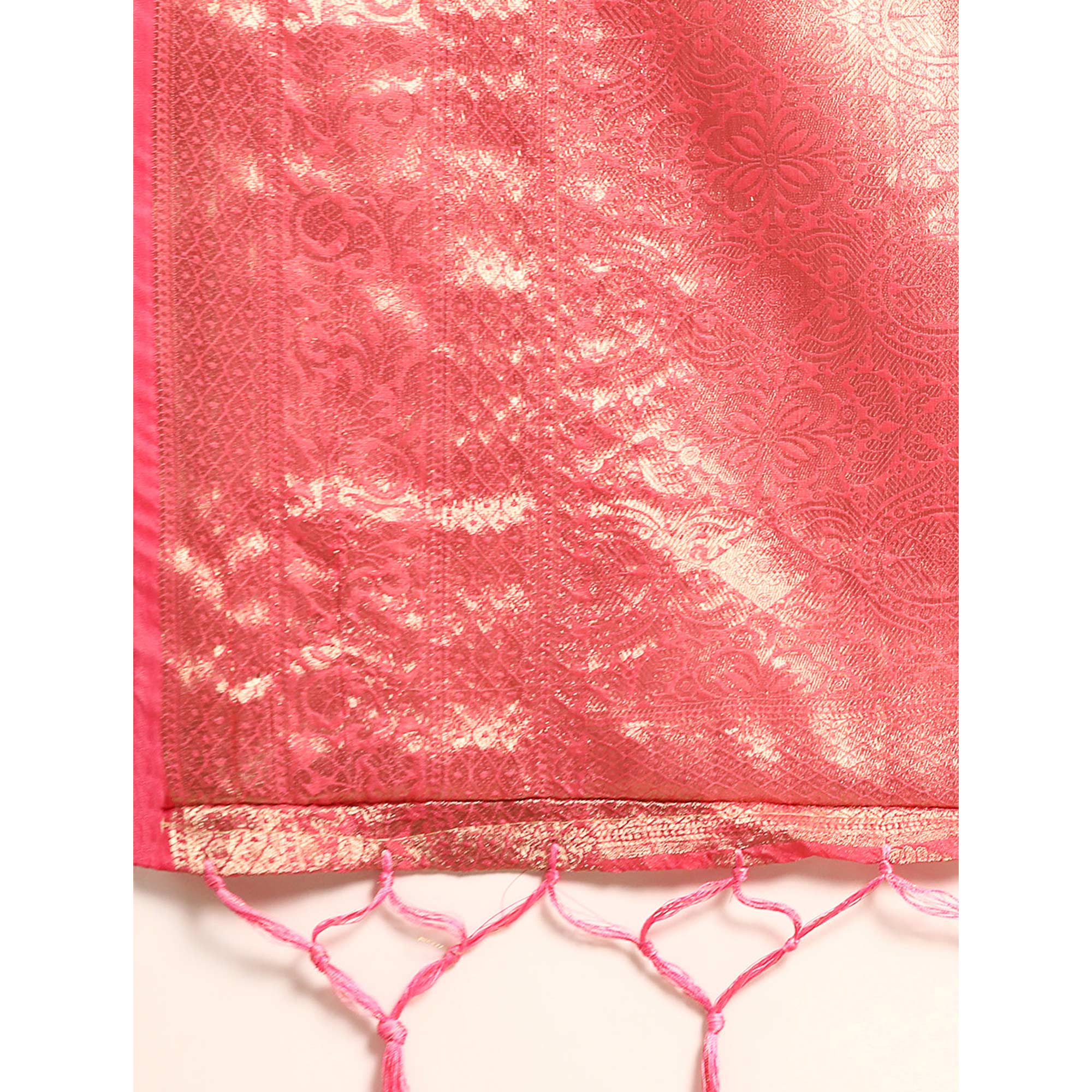 Gajari Pink Woven Organza Silk Saree With Tassels