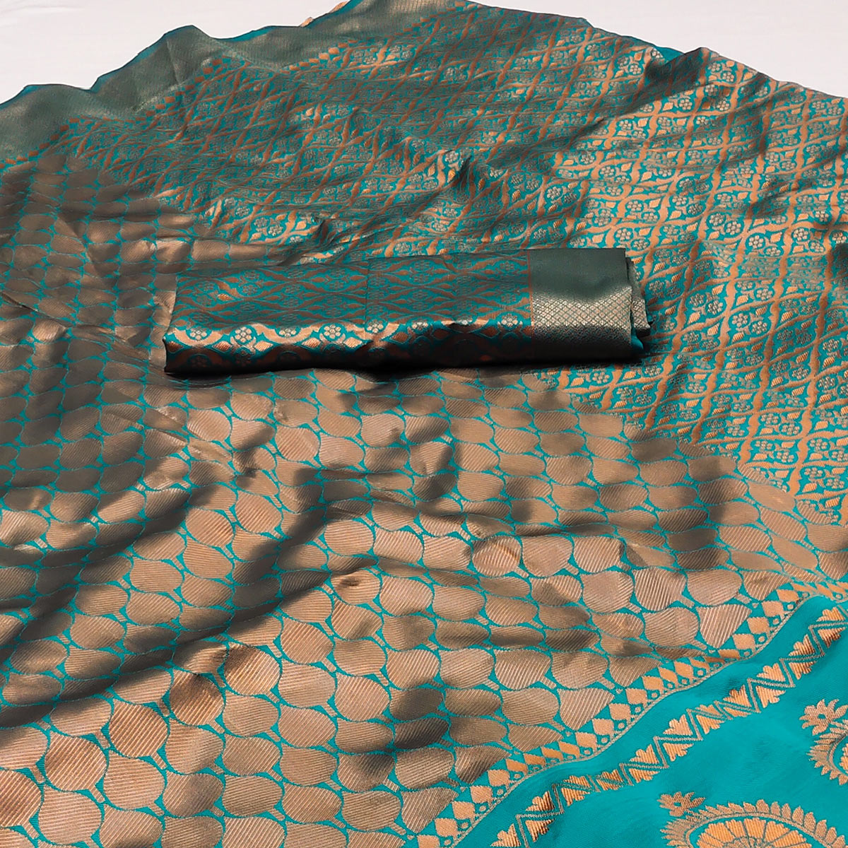 Rama Blue Woven Banarasi Silk Saree