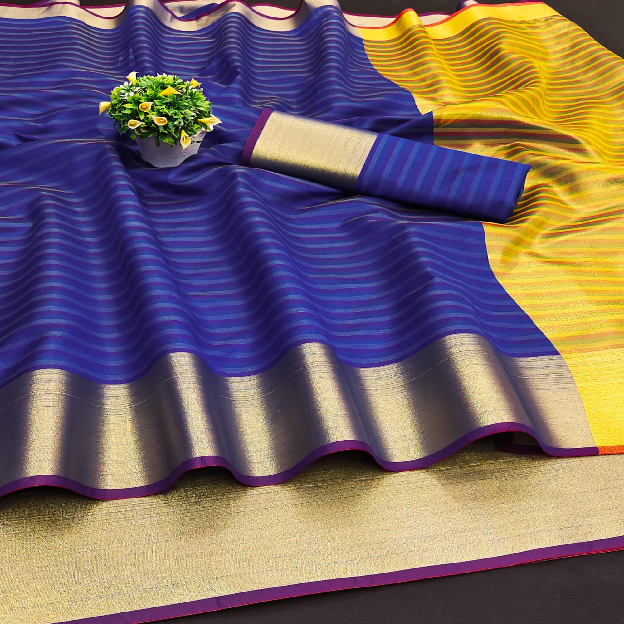 Royal Blue Woven Cotton Silk Saree