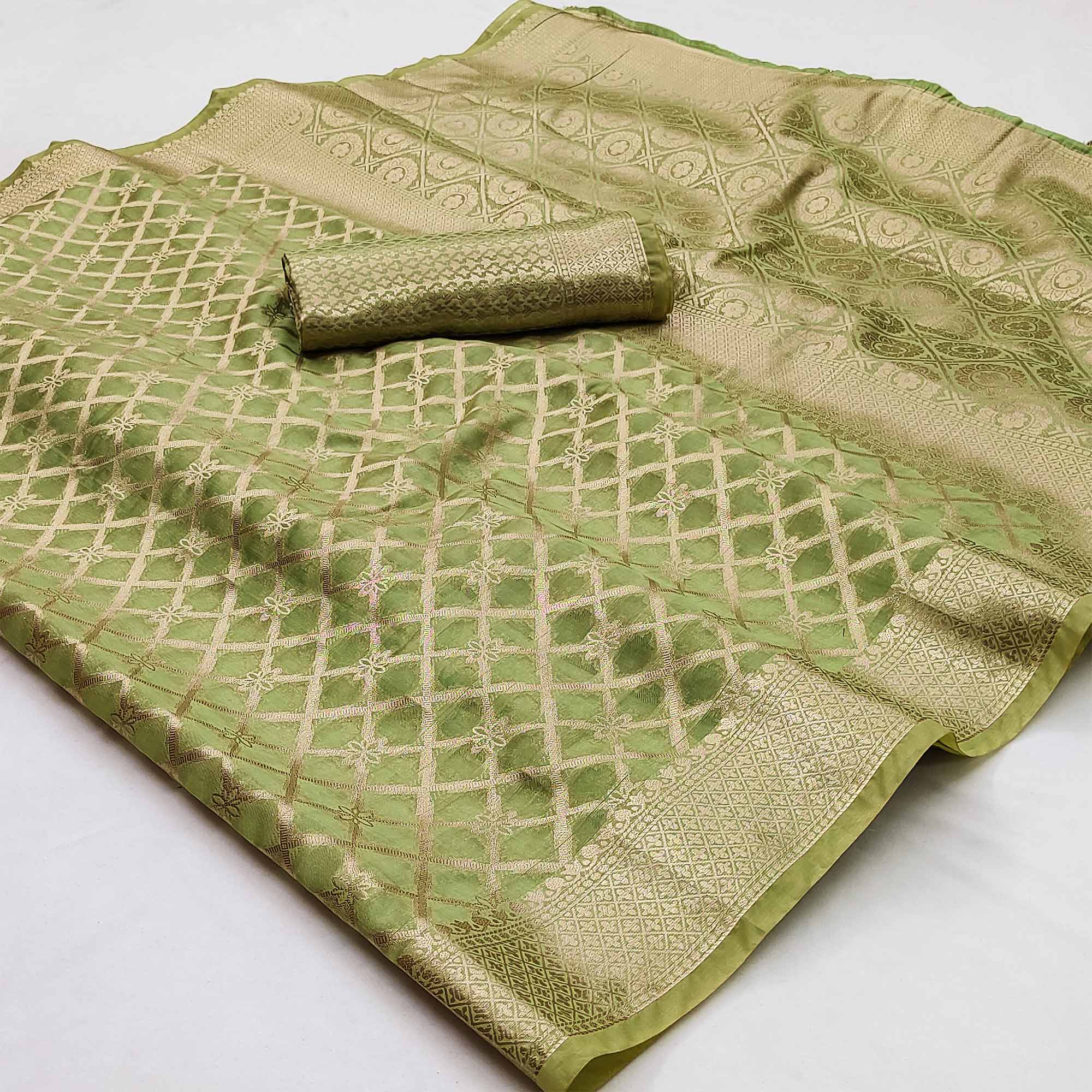 Green Woven Organza Saree
