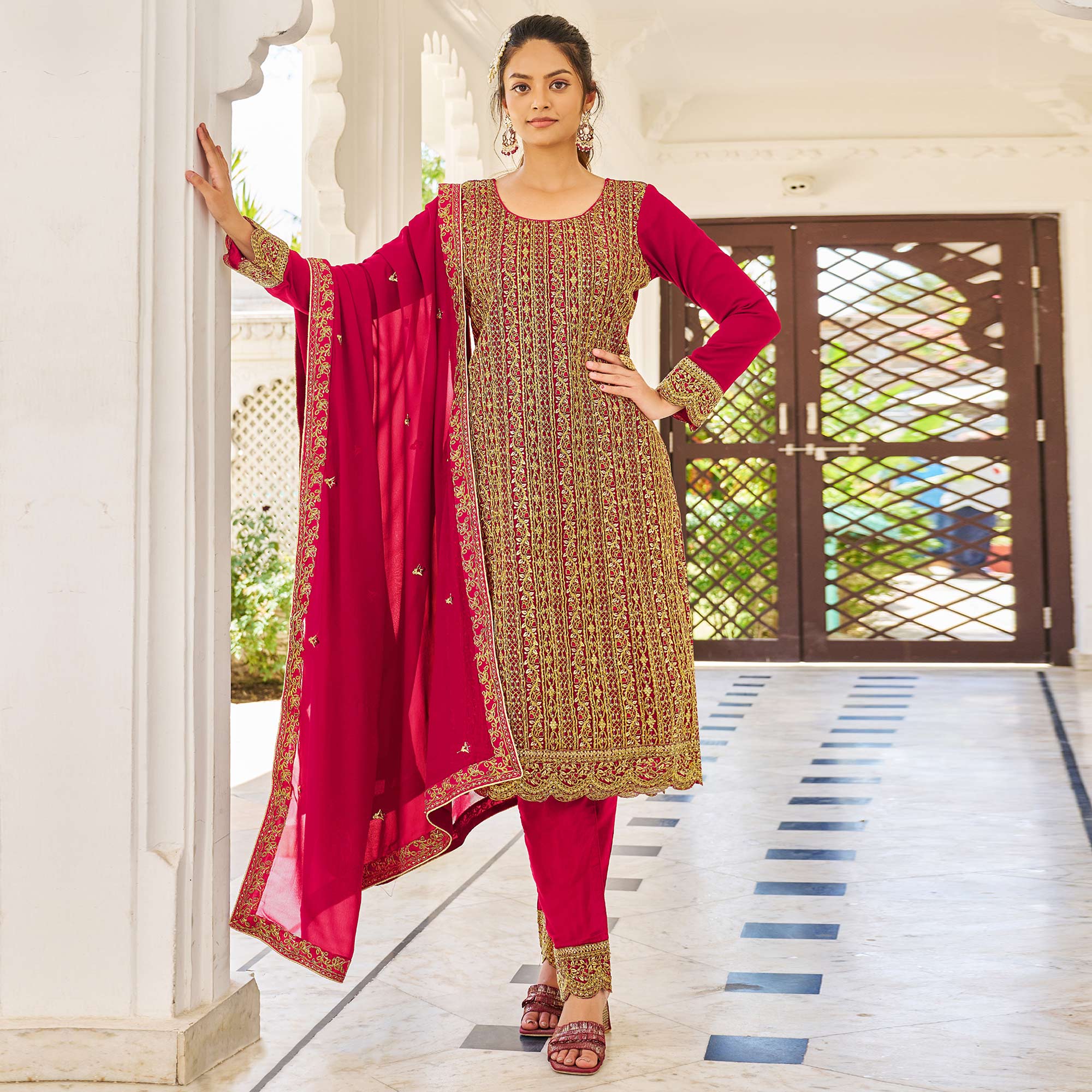 Rani Pink Sequins Embroidered Georgette Suit