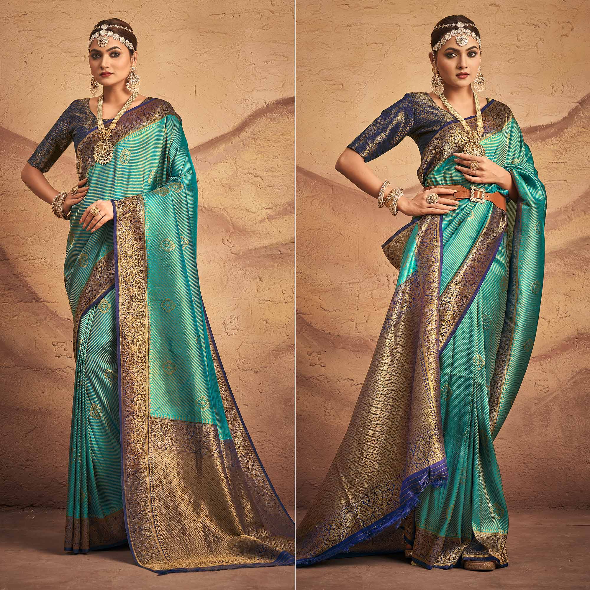 Blue Woven Art Silk Saree With Tassels