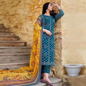 Teal Blue Bandhani Printed Pure Cotton Salwar Suit