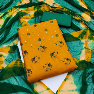 Mustard Floral Sequins Embroidered Cotton Blend Dress Material