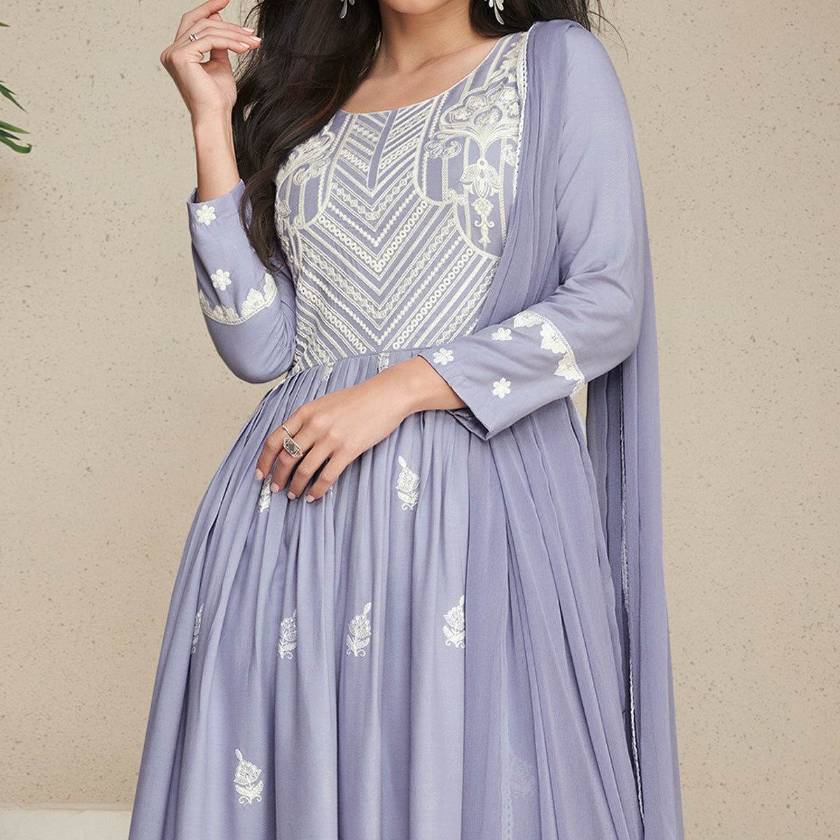 Light Purple Lucknowi Embroidered Rayon Palazzo Suit