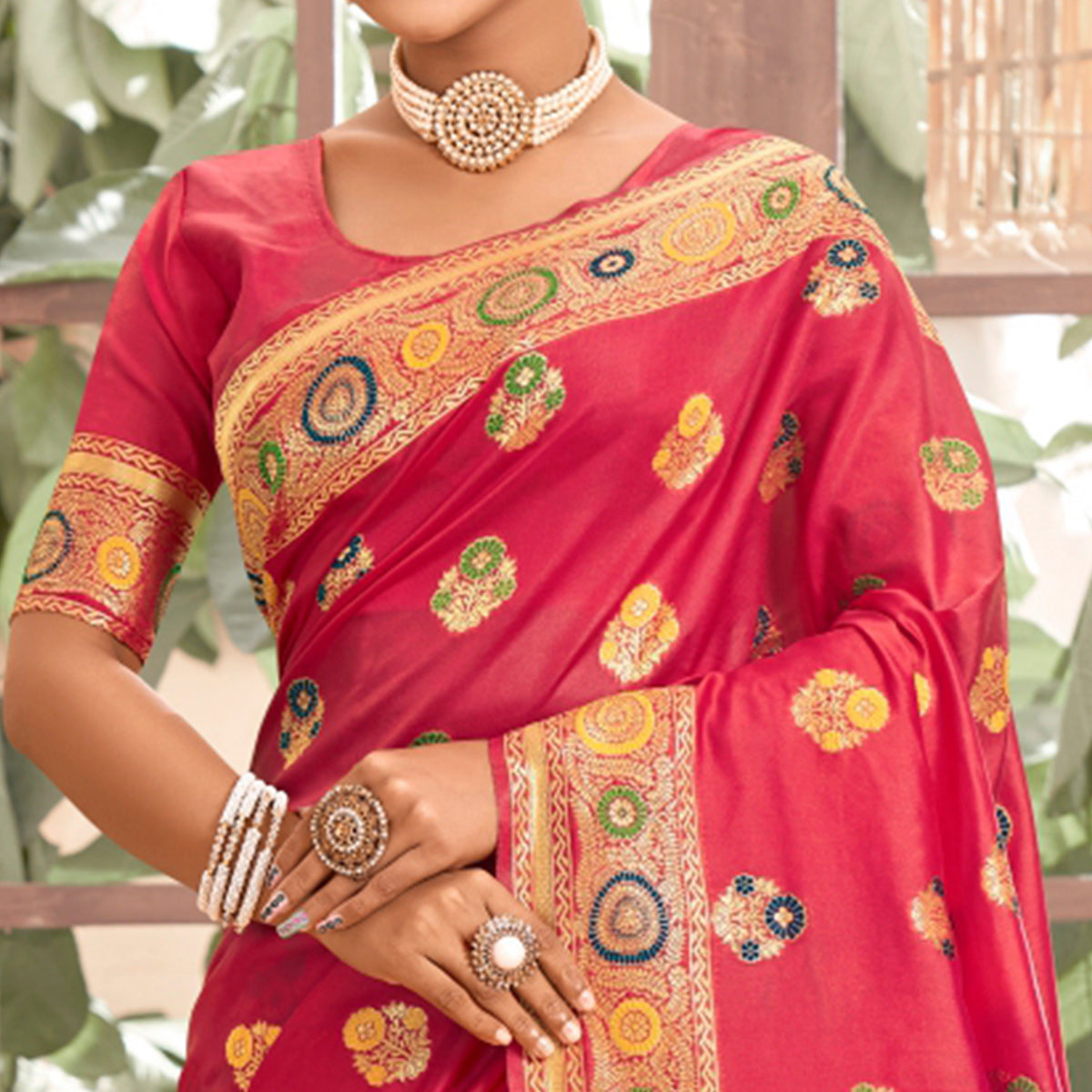 Pink Woven Art Silk Saree