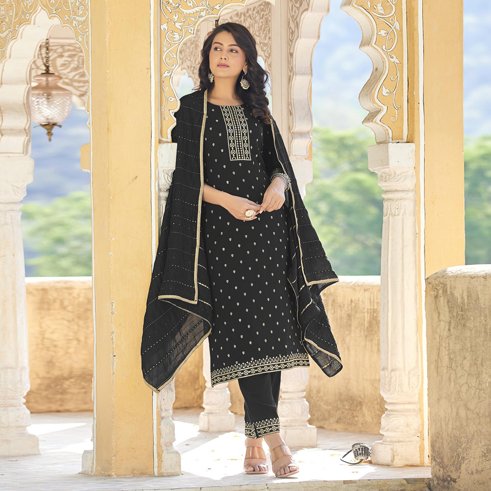 Black Embroidered Cotton Salwar Suit