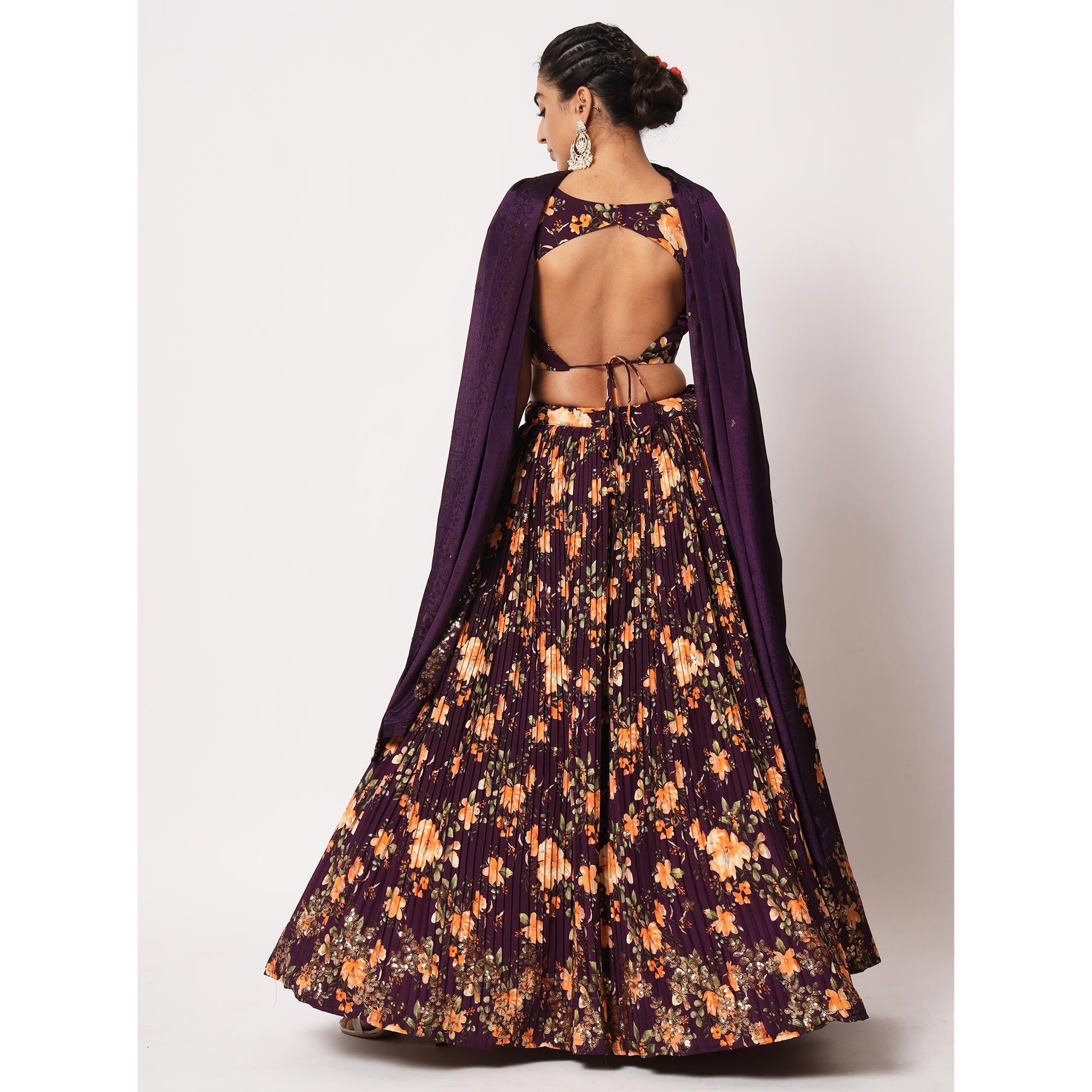 Wine Floral Printed Art Silk Lehenga Choli