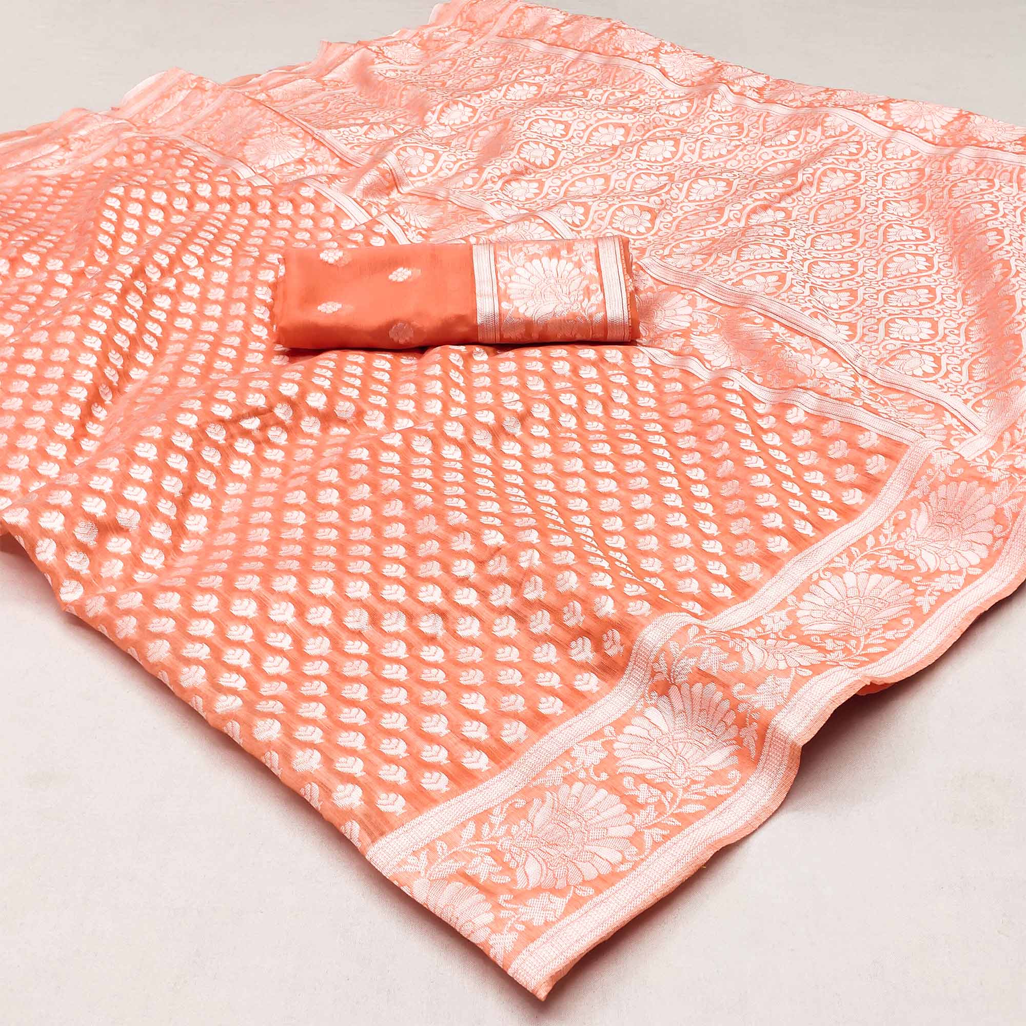 Orange Woven Cotton Silk Saree