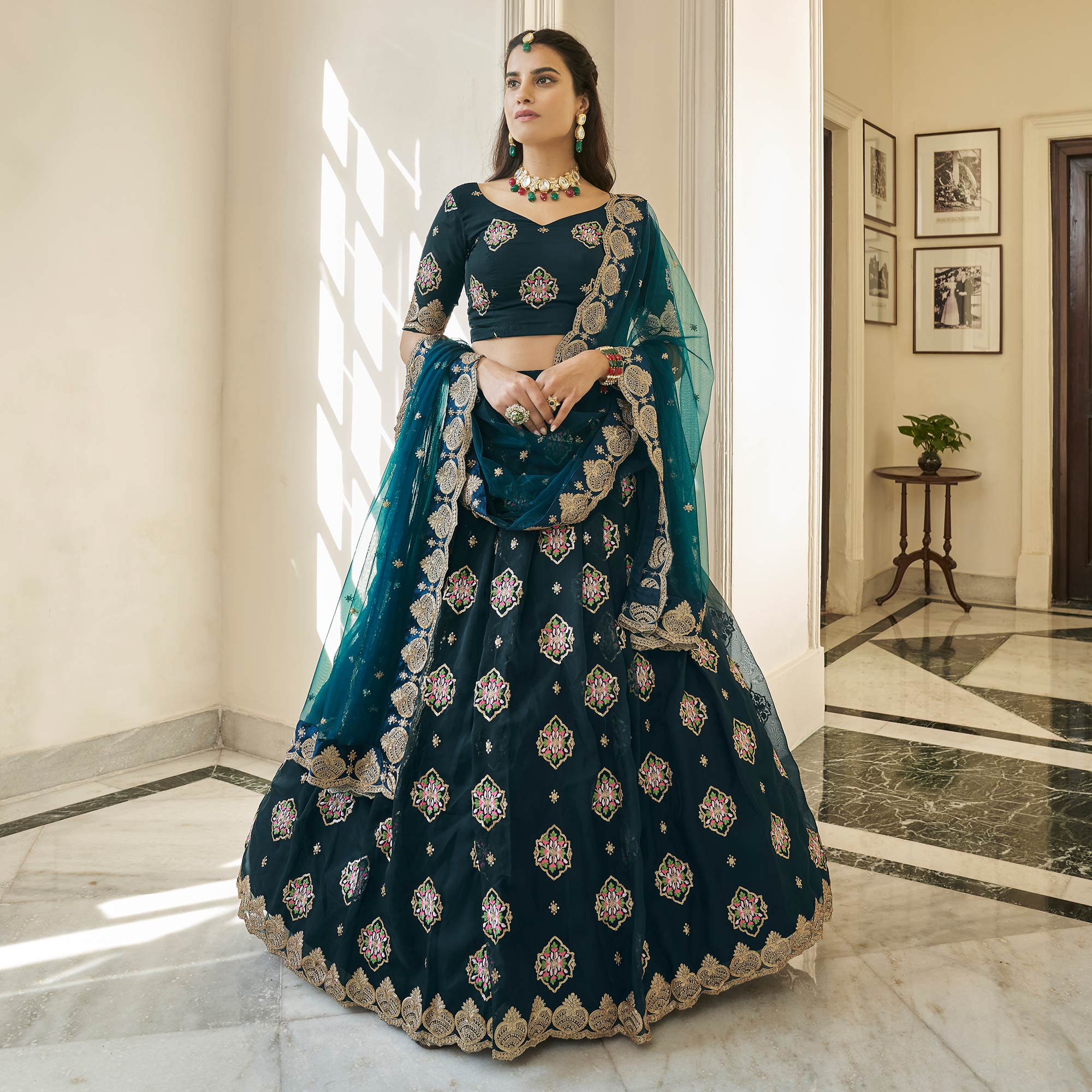 Morpich Sequins Embroidered Organza Lehenga Choli