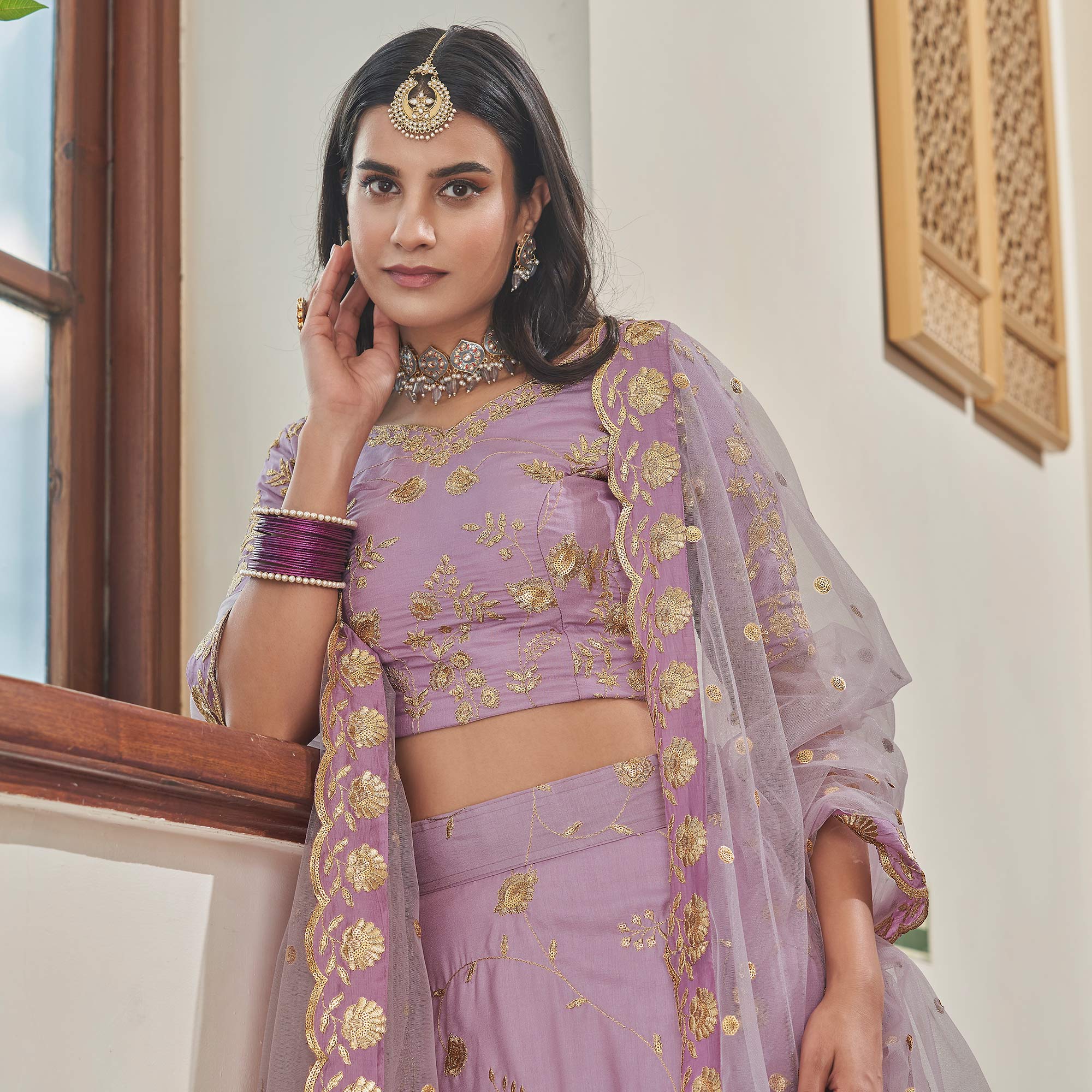 Light Purple Sequins Embroidered Art Silk Lehenga Choli