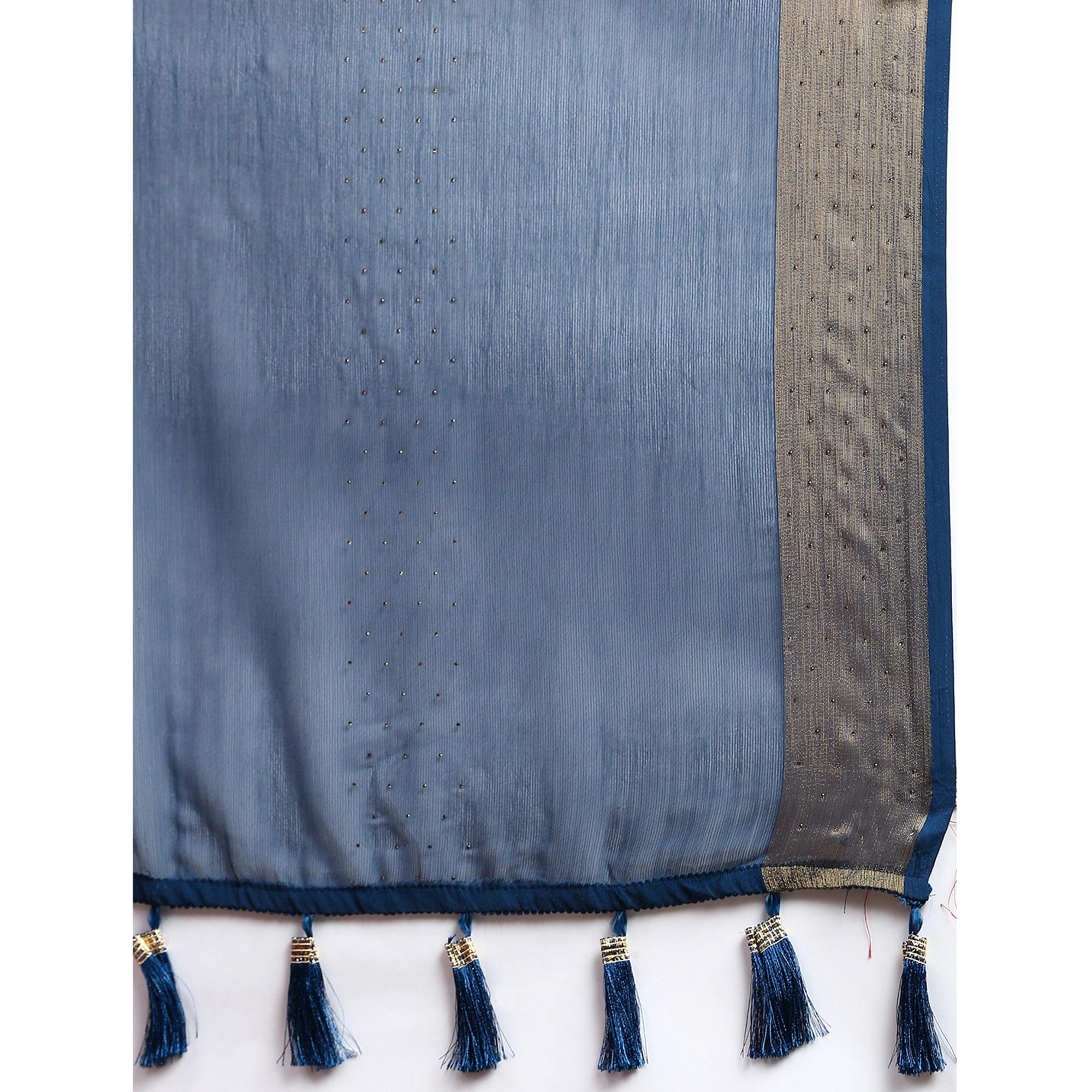 Blue Embroidered With Swarovski Work Viscose Saree